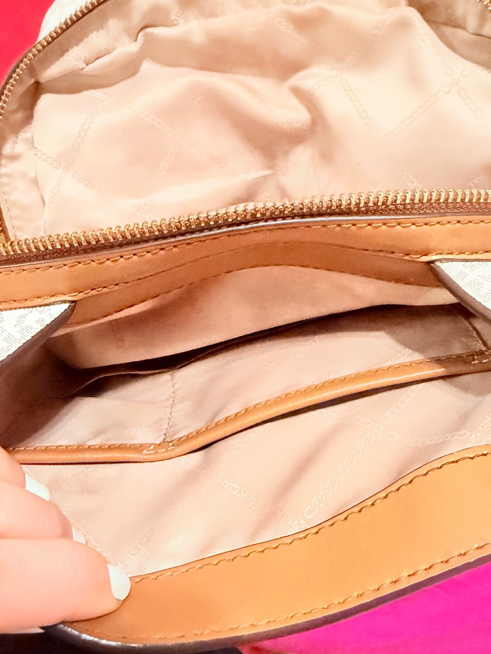 Michael Kors Cream & Tan MK Logo Leather Backpack - Picture 6 of 6